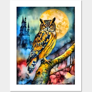 Old book owl throw a moon Posters and Art